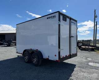 Thumbnail Photo of 2026 Royal Cargo 7X14 Contractor Package V Nose 13,200lb GVW BARN DOORS WHITE Enclosed Trailer Extra Tall