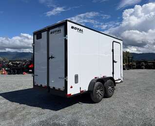 Thumbnail Photo of 2026 Royal Cargo 7X14 Contractor Package V Nose 13,200lb GVW BARN DOORS WHITE Enclosed Trailer Extra Tall