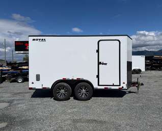Thumbnail Photo of 2026 Royal Cargo 7X14 Contractor Package V Nose 13,200lb GVW BARN DOORS WHITE Enclosed Trailer Extra Tall