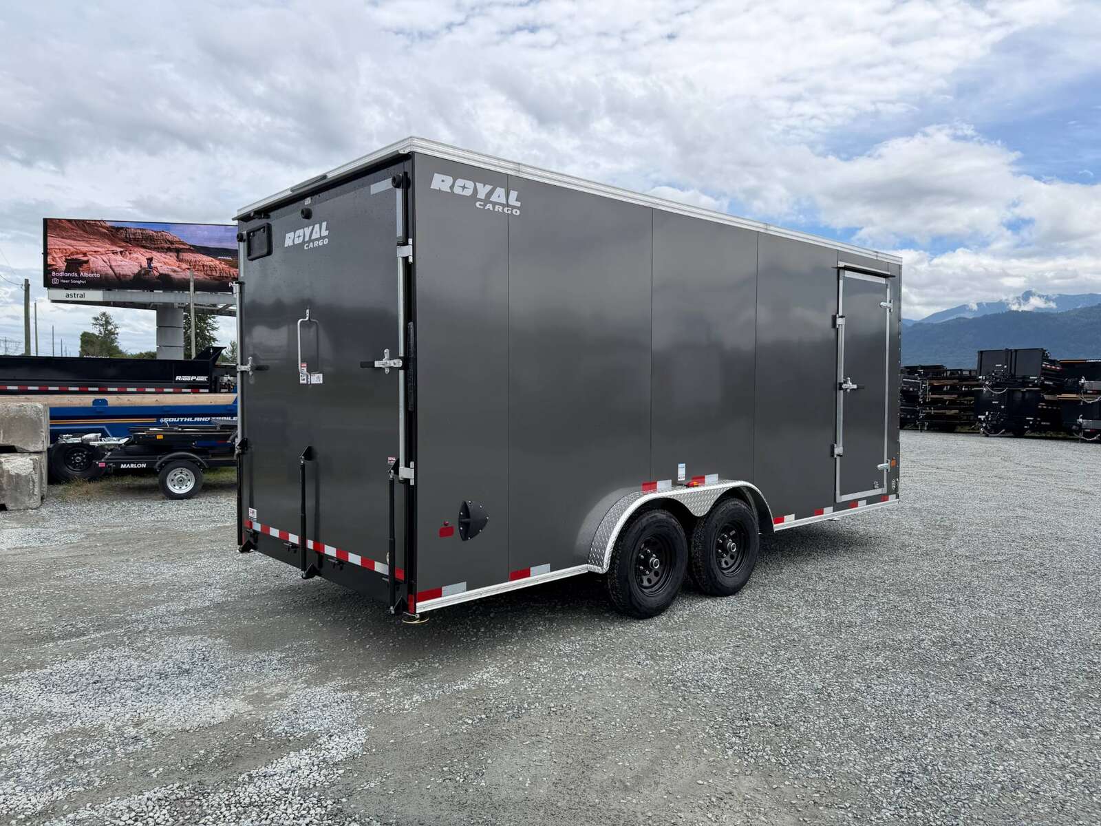 Photo of 2026 Royal 7.5x18 Cargo Enclosed Trailer Heavy Duty 11400lb GVW w/ Ramp Door Gloss Charcoal Grey (GSR)