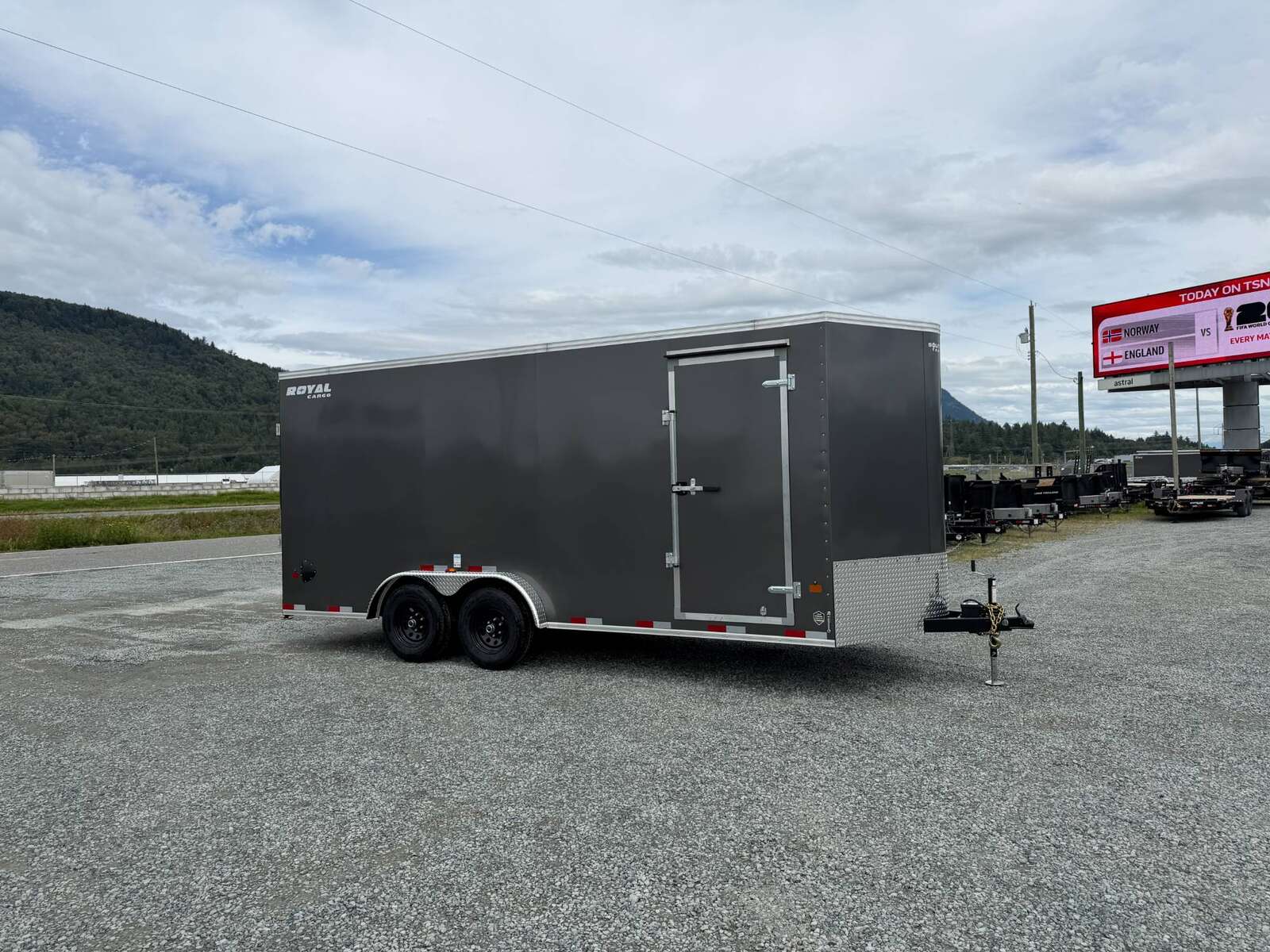 Photo of 2026 Royal 7.5x18 Cargo Enclosed Trailer Heavy Duty 11400lb GVW w/ Ramp Door Gloss Charcoal Grey (GSR)