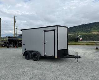 Thumbnail Photo of 2027 Impact Quake 7x12 Cargo Enclosed Trailer Tandem Axle 7000lb GVW Silver PolyCor Exterior Extra Height w/ Ramp Door
