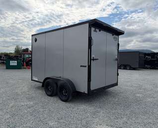 Thumbnail Photo of 2027 Impact Quake 7x12 Cargo Enclosed Trailer Tandem Axle 7000lb GVW Silver PolyCor Exterior Extra Height w/ Ramp Door
