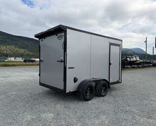 Thumbnail Photo of 2027 Impact Quake 7x12 Cargo Enclosed Trailer Tandem Axle 7000lb GVW Silver PolyCor Exterior Extra Height w/ Ramp Door
