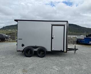 Thumbnail Photo of 2027 Impact Quake 7x12 Cargo Enclosed Trailer Tandem Axle 7000lb GVW Silver PolyCor Exterior Extra Height w/ Ramp Door