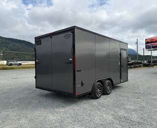 Thumbnail Photo of 2026 Impact 8.5x16 Quake V Nose Cargo / Enclosed Trailer Ramp Door Extra Height / Alu Wheels / Blackout Trim / Grey Polycor Exterior 7000lb GVW