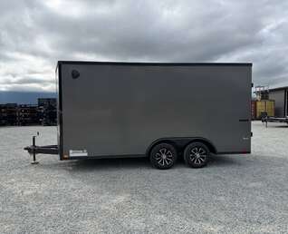 Thumbnail Photo of 2026 Impact 8.5x16 Quake V Nose Cargo / Enclosed Trailer Ramp Door Extra Height / Alu Wheels / Blackout Trim / Grey Polycor Exterior 7000lb GVW