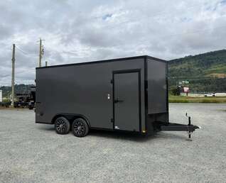 Thumbnail Photo of 2026 Impact 8.5x16 Quake V Nose Cargo / Enclosed Trailer Ramp Door Extra Height / Alu Wheels / Blackout Trim / Grey Polycor Exterior 7000lb GVW