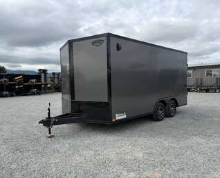 Thumbnail Photo of 2026 Impact 8.5x16 Quake V Nose Cargo / Enclosed Trailer Ramp Door Extra Height / Alu Wheels / Blackout Trim / Grey Polycor Exterior 7000lb GVW