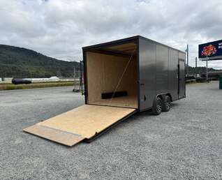 Thumbnail Photo of 2026 Impact 8.5x16 Quake V Nose Cargo / Enclosed Trailer Ramp Door Extra Height / Alu Wheels / Blackout Trim / Grey Polycor Exterior 7000lb GVW