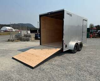 Thumbnail Photo of 2027 Royal Cargo 7X14 V Nose 7700LB GVW RAMP DOOR Enclosed Trailer Extra Tall SILVER (GSR)