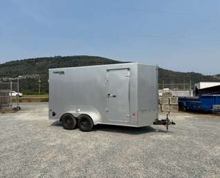 Thumbnail Photo of 2027 Royal Cargo 7X14 V Nose 7700LB GVW RAMP DOOR Enclosed Trailer Extra Tall SILVER (GSR)
