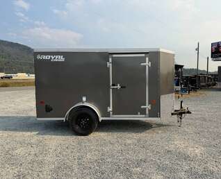 Thumbnail Photo of 2026 Royal Cargo 5x10 Cargo Enclosed Trailer V Nose Ramp Door Charcoal Grey Side Door (GSR)