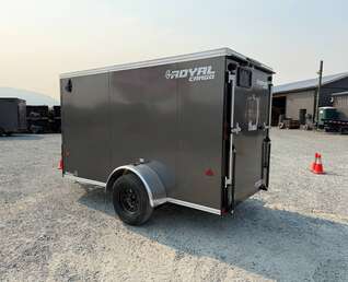 Thumbnail Photo of 2026 Royal Cargo 5x10 Cargo Enclosed Trailer V Nose Ramp Door Charcoal Grey Side Door (GSR)