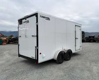 Thumbnail Photo of 2027 Royal 7x16 Enclosed Cargo Trailer V Nose Ramp Door White 7700lb GVW Extra Height (GSR)