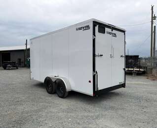 Thumbnail Photo of 2027 Royal 7x16 Enclosed Cargo Trailer V Nose Ramp Door White 7700lb GVW Extra Height (GSR)