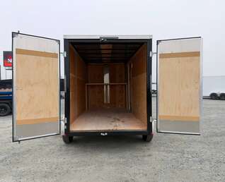 Thumbnail Photo of Pre Owned Used 2021 Mirage Cargo Enclosed V Nose Trailer 6x12 White w/ Barn Doors 7000lb GVW