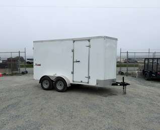 Thumbnail Photo of Pre Owned Used 2021 Mirage Cargo Enclosed V Nose Trailer 6x12 White w/ Barn Doors 7000lb GVW