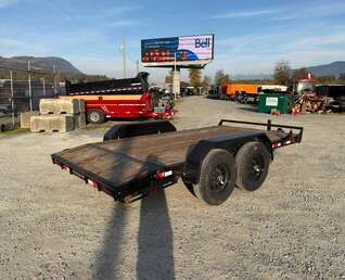 Thumbnail Photo of Pre Owned Used Mirage 7x14 Flat Deck Equipment Trailer 14,000lb GVW w/ Slide Out Ramps