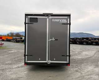 Thumbnail Photo of 2027 Royal 7x16 Enclosed Cargo Trailer V Nose Barn Door Charcoal Grey 7700lb GVW Extra Height