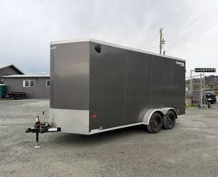 Thumbnail Photo of 2027 Royal 7x16 Enclosed Cargo Trailer V Nose Barn Door Charcoal Grey 7700lb GVW Extra Height