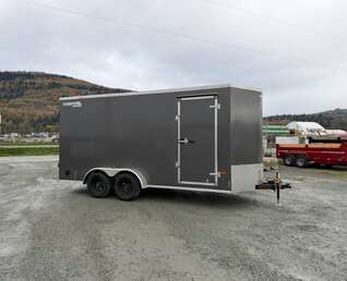 Thumbnail Photo of 2027 Royal 7x16 Enclosed Cargo Trailer V Nose Barn Door Charcoal Grey 7700lb GVW Extra Height