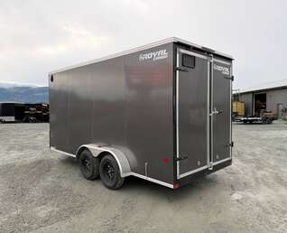 Thumbnail Photo of 2027 Royal 7x16 Enclosed Cargo Trailer V Nose Barn Door Charcoal Grey 7700lb GVW Extra Height