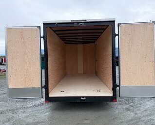 Thumbnail Photo of 2027 Royal 7x16 Enclosed Cargo Trailer V Nose Barn Door Charcoal Grey 7700lb GVW Extra Height