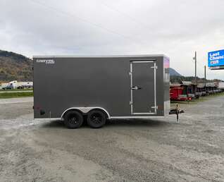 Thumbnail Photo of 2027 Royal 7x16 Enclosed Cargo Trailer V Nose Barn Door Charcoal Grey 7700lb GVW Extra Height