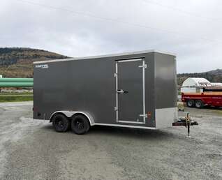 Thumbnail Photo of 2027 Royal 7x16 Enclosed Cargo Trailer V Nose Barn Door Charcoal Grey 7700lb GVW Extra Height