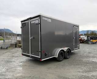 Thumbnail Photo of 2027 Royal 7x16 Enclosed Cargo Trailer V Nose Barn Door Charcoal Grey 7700lb GVW Extra Height