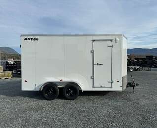 Thumbnail Photo of 2025 Royal Cargo 7X14 V Nose 7700LB GVW BARN DOORS WHITE Enclosed Trailer Extra Tall