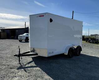 Thumbnail Photo of 2025 Mirage Trailers XE 7x12 V Nose Cargo / Enclosed Trailer Tandem Axle Extra Height Rear Barn Doors White 7000lb GVW