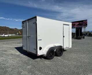 Thumbnail Photo of 2025 Mirage Trailers XE 7x12 V Nose Cargo / Enclosed Trailer Tandem Axle Extra Height Rear Barn Doors White 7000lb GVW