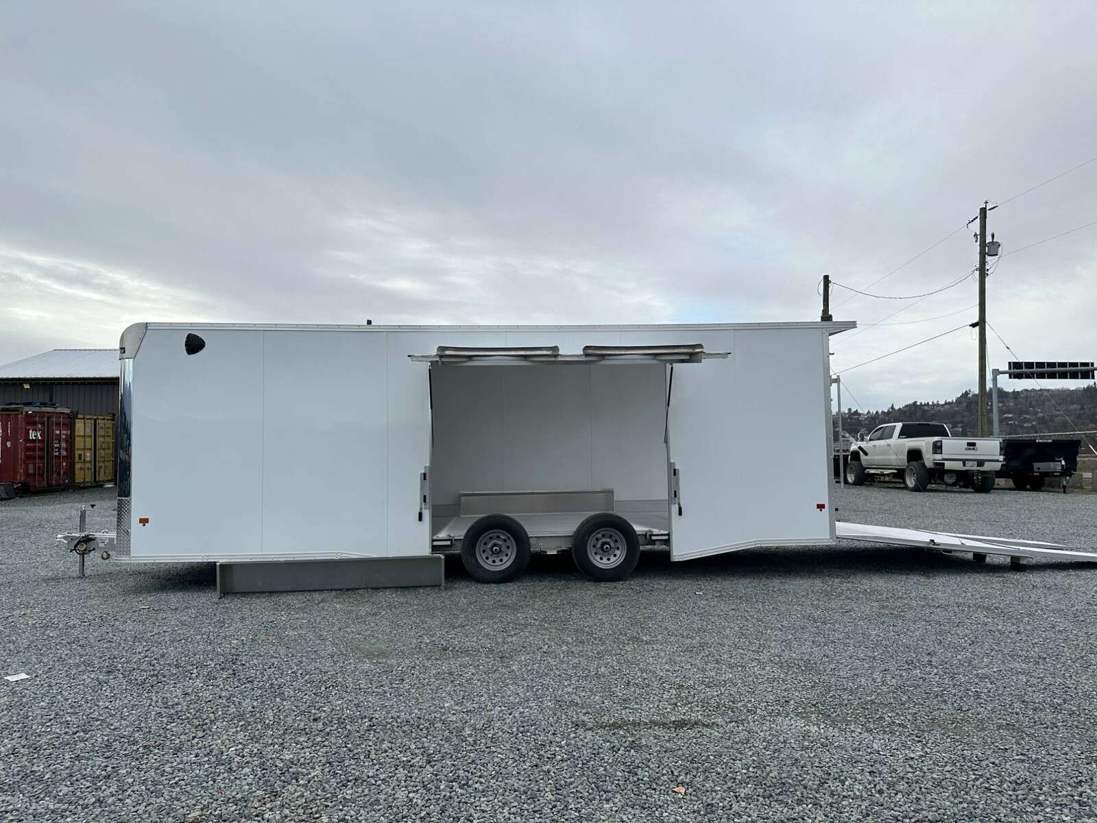 Photo of 2025 ALCOM ALUMINUM 8.5x24 CAR TRAILER 9900lb GVW WHITE LARGE ESCAPE SIDE DOOR